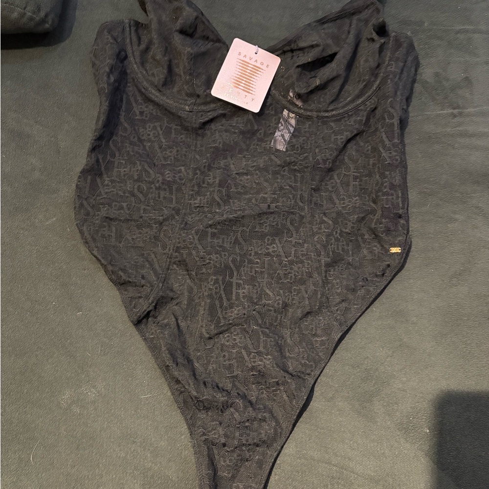 Savage X Fenty Black Mesh Detail Bodysuit